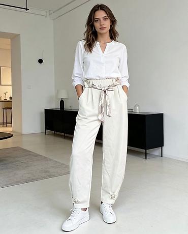 Pantalone: Ženske pantalone sa visokim strukom i kaišem-šalom - Kroj: visok — 3