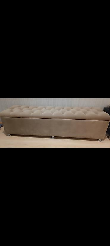 pufik divan: Uzun oturma puffu/çemodan sandıq - Rəng: açıq bej - Material: yumşaq — 1