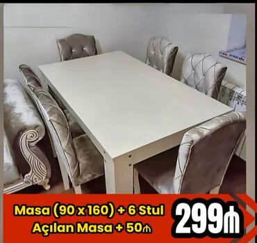 bağ üçün masa: Qonaq otağı üçün, Yeni, Açılmayan, Dördbucaq masa, 6 stul, Azərbaycan