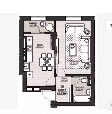 мир квартир: 1 комната, 43 м², Элитка, 7 этаж, ПСО (под самоотделку)