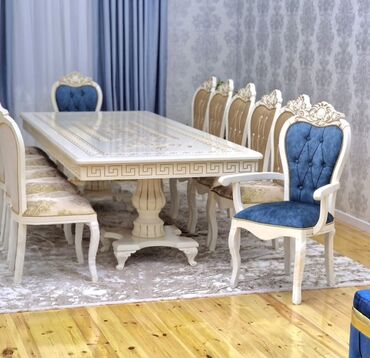 Masa və oturacaq dəstləri: Qonaq otağı üçün, Yeni, Açılmayan, Dördbucaq masa, 6 stul — 20