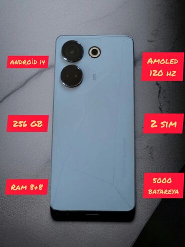 tecno spark 5 pro qiymeti: Tecno Camon 20 Pro, 256 GB, rəng - Mavi, Sensor, Barmaq izi, Simsiz şarj