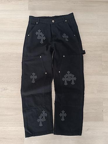 Черные джинсы Chrome Hearts-карго с накладками-крестами.Торг уместен