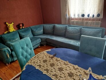 metbex ucun kunc divanlari: Məhsul: Künc divan dəsti - Rəng: Mavi/akvamrin tonlarında - Material