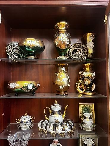 Çay dəsti, rəng - Qızılı, Xrustal, 6 nəfərlik