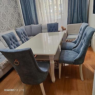 Qonaq otağı üçün, İşlənmiş, Açılan, Dördbucaq masa, 6 stul