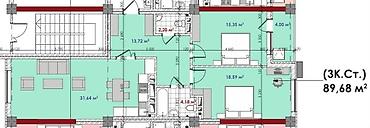 жк эпос: 3 комнаты, 89 м², Асанбай мкр Элитка, 6 этаж, ПСО (под самоотделку) — 2