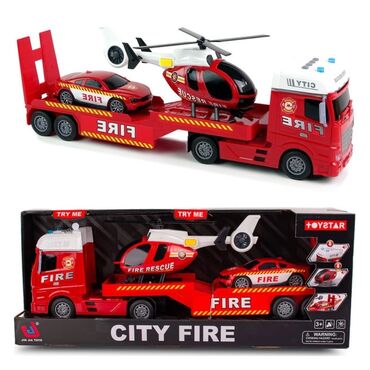 emo робот: Игровой набор CITY FIRE — пожарная техника с эвакуатором Состав