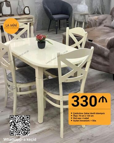 Dolablar: Mətbəx üçün, Yeni, Açılmayan, Oval masa, 4 stul