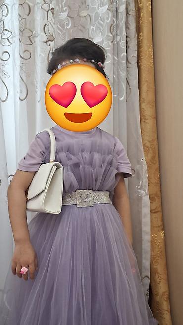 gəlinlik donu: Uşaq üçün uzun ziyafət/toy geyimi – bənövşəyi (lavanda) rəngdə tül don — 3