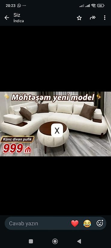 Möhtəşəm yeni model künc divan + pufik - Dizayn: L formalı, müasir