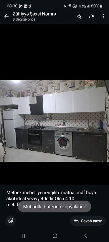 Mətbəx mebeli: Metbex mebeli yeni yigilib matrial mdf boya akril ideal
