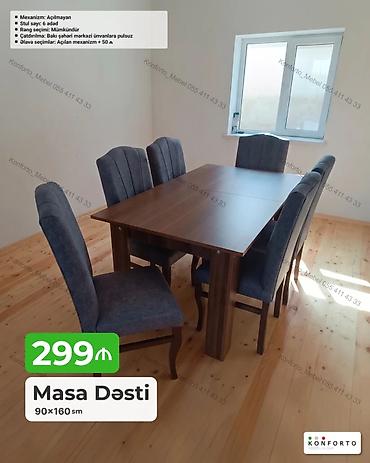 Masa Dəsti – 90×160 sm - Mexanizm: Açılmayan - Stul sayı: 6 ədəd -