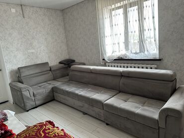Диваны: Угловой диван, цвет - Серебристый, Новый