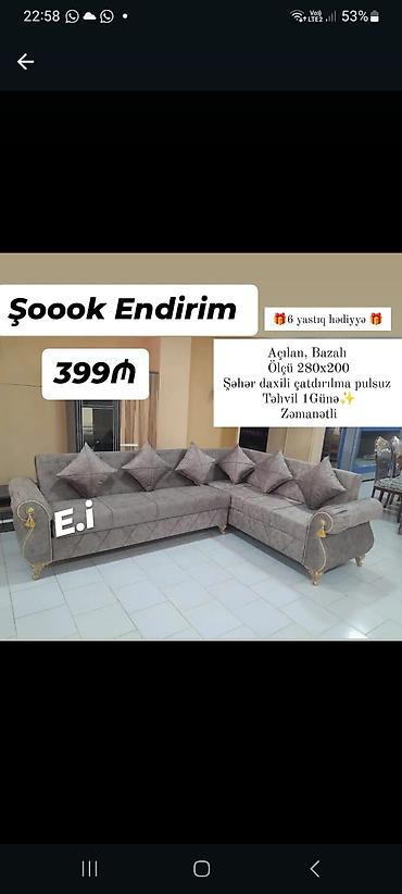 L formalı, açılan və bazalı künc divan - Ölçü: 280 x 200 sm - 6 ədəd