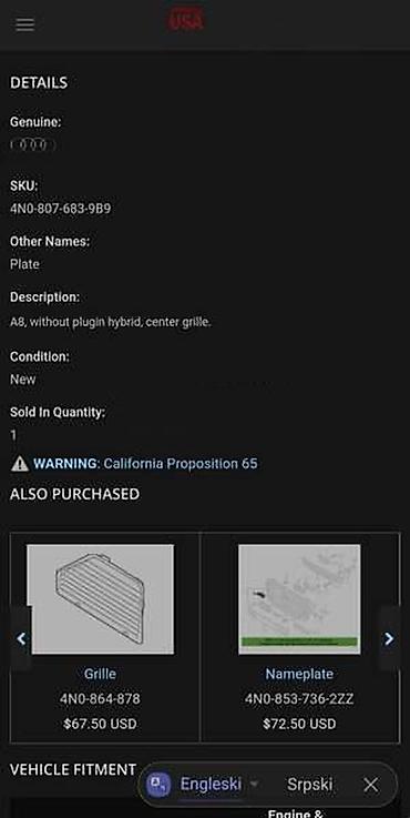 din 2950: NOSAČ MASKE ZA AUDI A8 | Audi a8 nosač maske audi 4N0 807 683 — 5