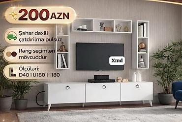 kitab rəf: TV stendi və divar rəf dəsti - Dəst tərkibi: 3 qapılı alt TV tumbası — 1