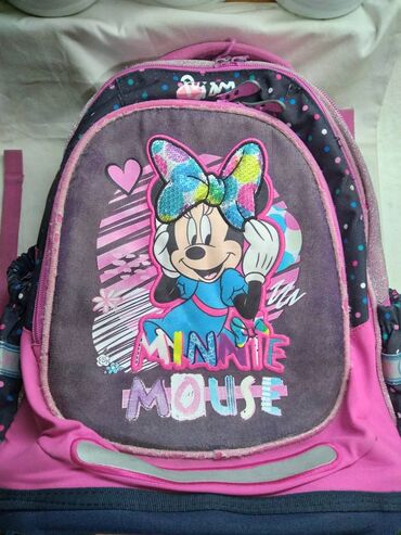 kupujem prodajem decija garderoba: Ranac Mionnie Mouse manji vis.40, šir.26/29 cm., ostecen na svim