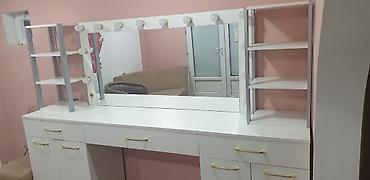 Salon, tibbi mebel: Peşəkar vizaj üçün geniş iş masası və güzgü komplekti - Rəng: ağ — 2