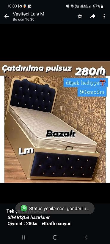 *Tək çarpayı+BAZA📌* _*SİFARİŞLƏ hazırlanır*_ *Qiymət : 280₼* Ölçü 
