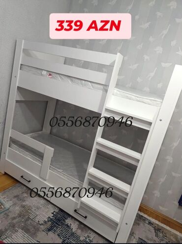 İkimərtəbəli uşaq çarpayıları: Oğlan və qız üçün, Yeni, Çarpayı, Matras ilə, Siyirməli, Laminat — 22