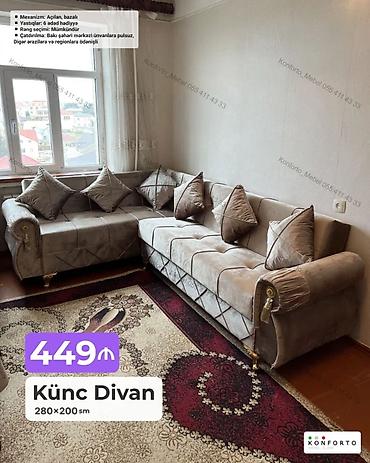 Ev və bağ: Künc Divan – 280×200 sm - Mexanizm: açılan, bazalı (yataq funksiyası — 1