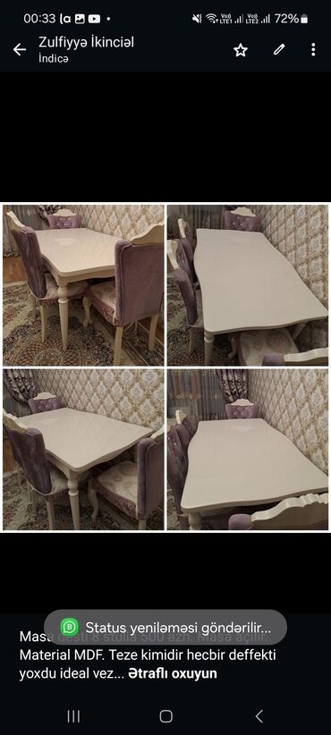 nerjaveka stol: Qonaq otağı üçün, Dördbucaq masa, 8 stul