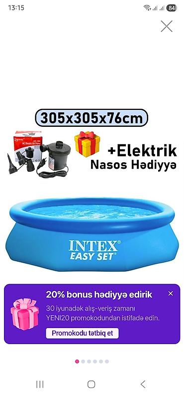 Спорт и отдых: Elektron Nasos Hediyye. Intex 3.05 × 0.76 m şişmə hovuz 🌊 Yay — 1