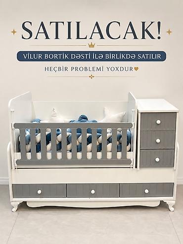 korpə carpayısı: Uşaq çarpayısı və komodlu beşik dəsti - Rəng: ağ və boz - Material — 1