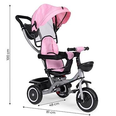 full speed electric: ECOTOYS 2u1 tricikl sa rotirajućim sedištem i sklopivom tendom – Pink — 4
