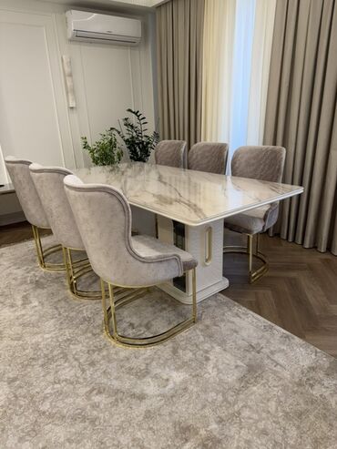 современные столы и стулья для кухни: Стол и стул для зала, Б/у, Самовывоз, цвет - Бежевый