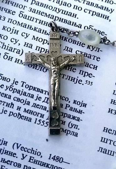 Ogrlice: Antikne brojanice staklene perle Raspeće krst ogrlica Italy. Antikna — 3