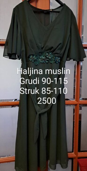 haljina duzine cm c: 2XL (EU 44), 3XL (EU 46), bоја - Maslinasto zelena, Večernji, maturski, Kratkih rukava