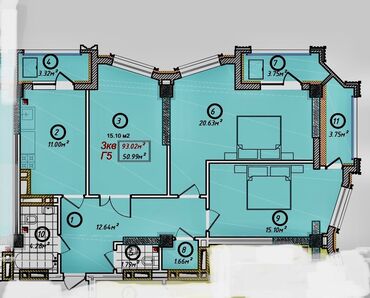 3 комнатная квартира 104 серии бишкек: 3 комнаты, 93 м², Элитка, 9 этаж, ПСО (под самоотделку)