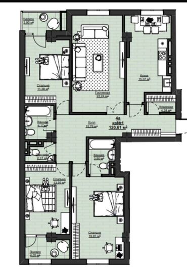 снять квартиру без риэлтора: 4 комнаты, 120 м², Элитка, 6 этаж, ПСО (под самоотделку)