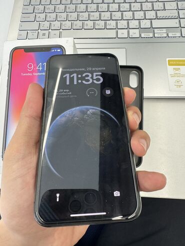 Apple iPhone: IPhone X, Б/у, 64 ГБ, Space Gray, Зарядное устройство, Защитное стекло, Чехол, 78 %