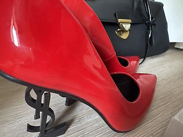 Туфли: Лодочки Saint Laurent Opyum с фирменным каблуком-логотипом YSL. - — 2