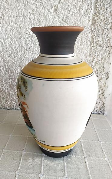 Stare vaze i dekor: Terakota Ručno Oslikana Veća Vazna 80s - 26 cm * Sniženo Stanje — 2