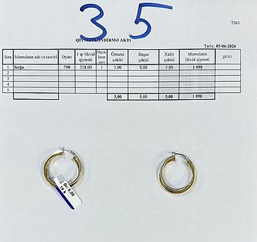 kulce qizil: Sırğa, Tiffany, Sarı qızıl, 585 Əyar, 5 g, Ünvandan götürmə — 2