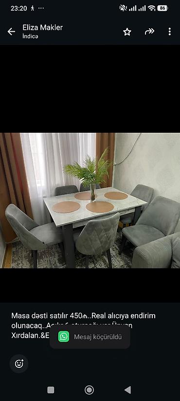 Masa dəsti satılır 450₼. Real alıcıya endirim olunacaq. Açılır 6