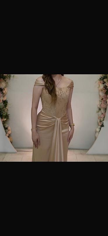 Şampan rəngli zərif axşam/saray geyimi - Model: off-shoulder (açıq