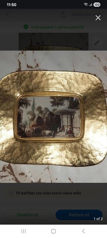 Sandıqlar: Qızılı dekorativ boşqab/tray - Material: metallik qızılı örtüklü