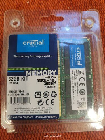ddr2 4gb для ноутбука: Оперативдик эс-тутум, Жаңы, Crucial, DDR3, 1600 МГц, Ноутбук үчүн