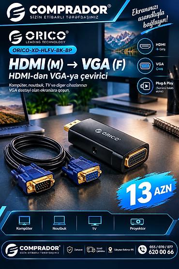 data kart: ⚡ ORICO XD-HLFV-BK-BP – HDMI (M) → VGA (F) Konvertor Adapter ORICO — 1