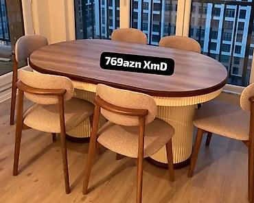 Oval yemək dəsti – 1 masa + 6 stul - Masa: oval formalı, iki sütunlu