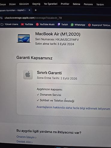 Ноутбуки и аксессуары: Apple MacBook M1 8 GB ram 256 hafıza. Türkiye'de hala garantisi devam — 6