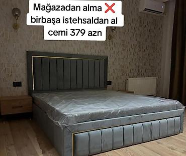 Məhsul: Yumşaq başlıqlı iki nəfərlik çarpayı - Material: Parça/velur
