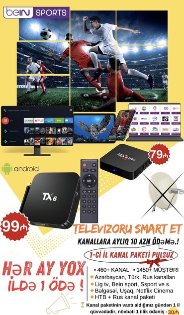 ikinci el smart tv: Yeni Smart TV boks 4 GB / 64 GB, Android, Pulsuz çatdırılma, Ödənişli çatdırılma, Rayonlara çatdırılma