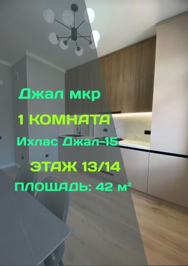 квартиры джале: 1 комната, 42 м², Элитка, 13 этаж, Евроремонт