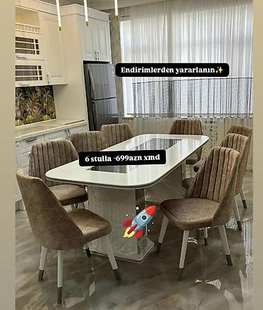 stol sul: Mətbəx üçün, Yeni, Açılmayan, Dördbucaq masa, 6 stul — 1